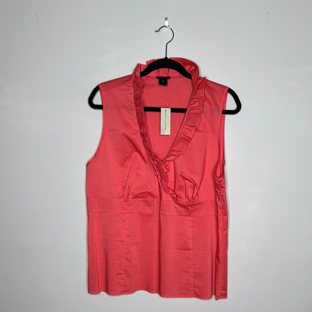 Ann Taylor Pink Sleeveless Ruffle Blouse